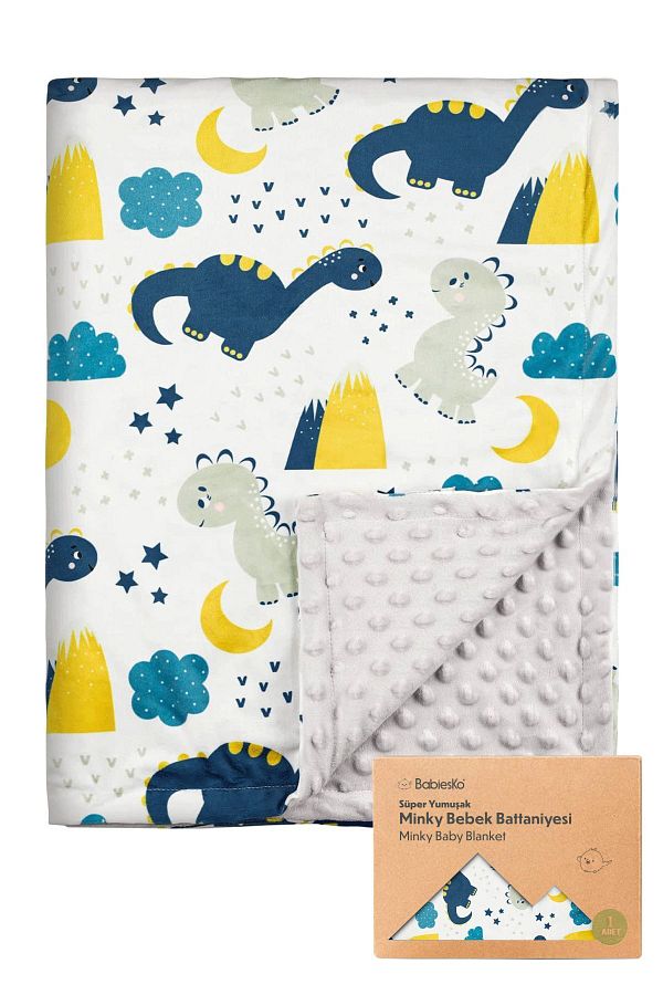 BabiesKo Super Soft Gray Dinosaur Patterned Comfortable Baby Blanket 100 X 85cm Chickpea Embossed Trendyol