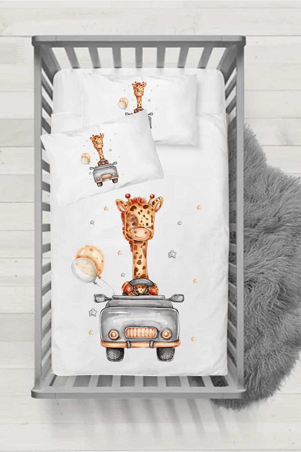 Modarios-mdrs seri001 - 2-Piece Baby Sheet Set with Car and Giraffe Pattern, Elastic Pillowcase (60x120 / 15) 1