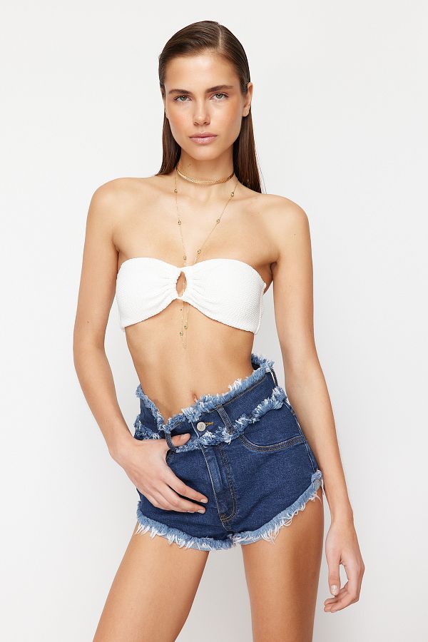 Tassel blue jean shorts on sale