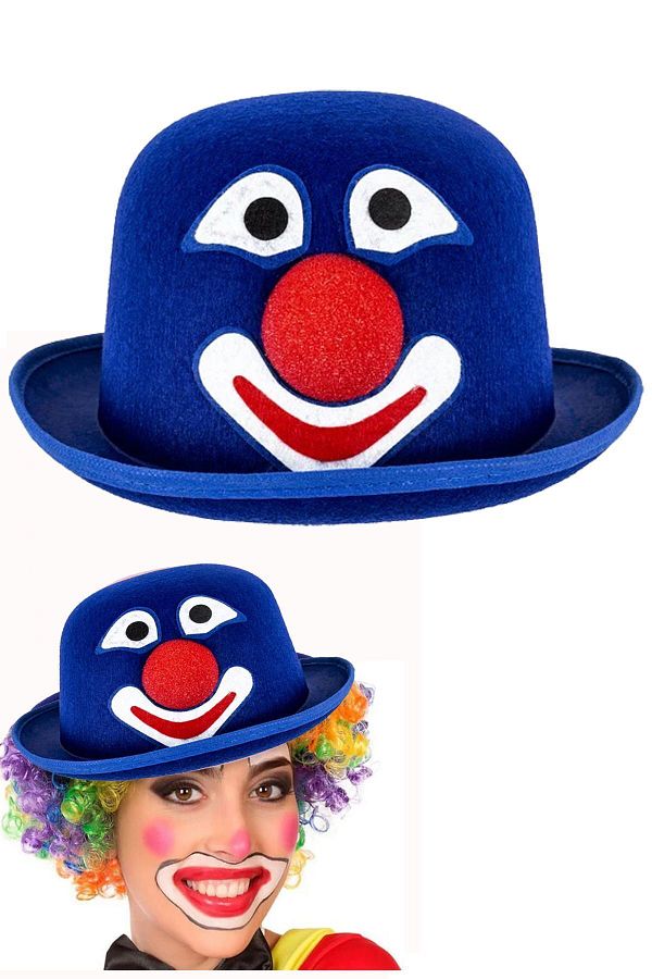 Parti Dolab Blue Felt Clown Hat Smiling Face Bowler Hat April 23 Show Accessory Trendyol