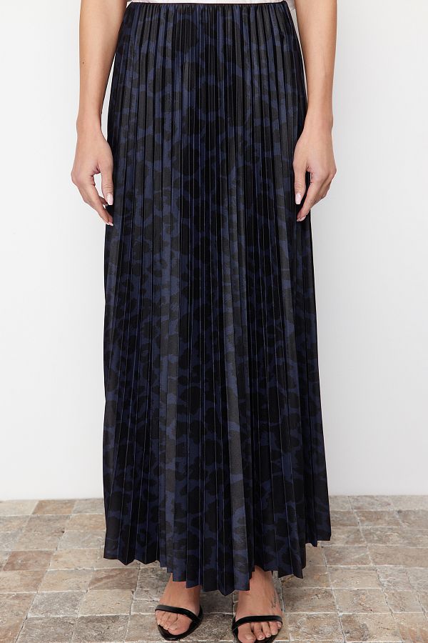 Blue pleated animal print skirt best sale