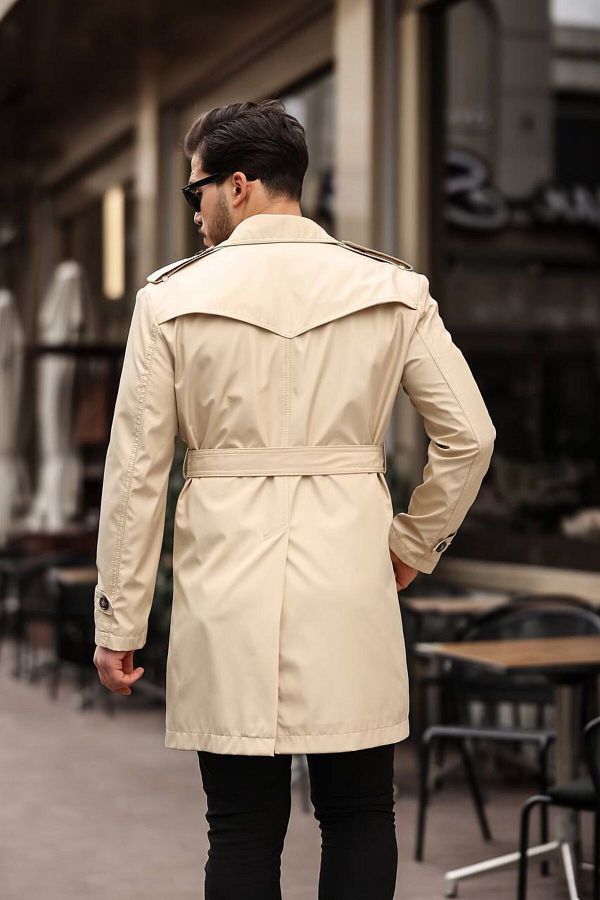 maschio fashion Trench Coat Beige Slim fit Trendyol
