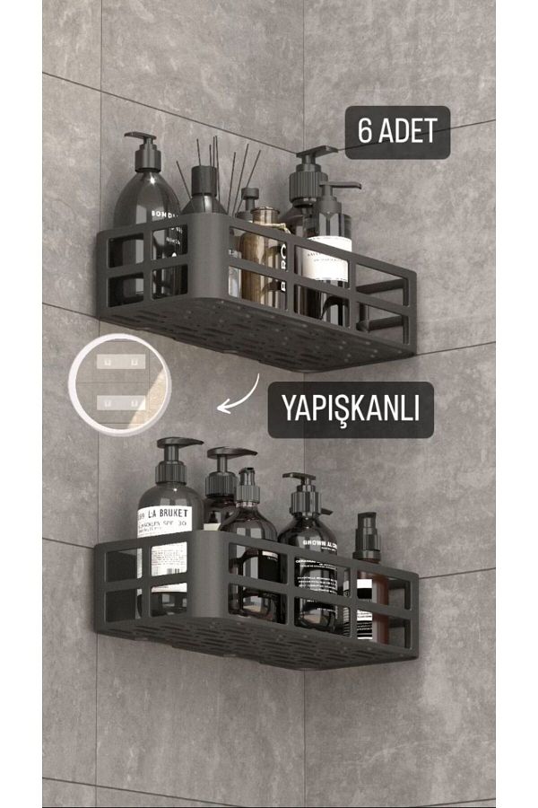Bayev-6 Pieces Bathroom Organizer Θήκη σαμπουάν Σετ θήκης σαπουνιού Organizer ράφι ντους με αυτοκόλλητη κρεμάστρα 1