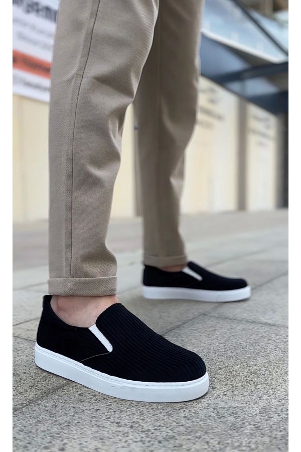 Mens black casual shoes with white soles sales