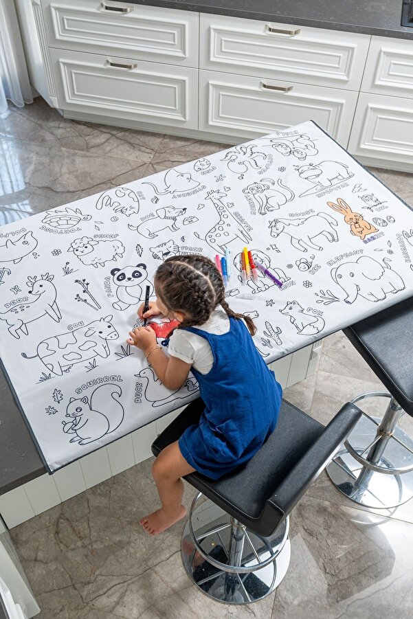 Glarus Boyama Örtüsü Yıkanabilir Ingilizce Öğretici Eğitici Oyuncak Sıvı Geçirmez Büyük Boy 95x150cm
