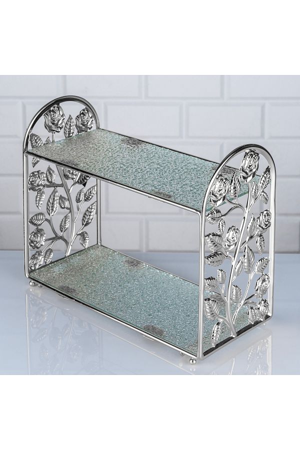 Hinora-Güldalı 2 Layer Frosted Glass Shelf Presentation Organizer 30x14cm 1