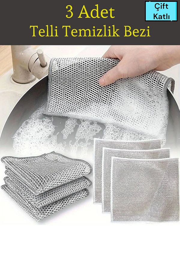 BlackBird Home-3 Pieces Inox Wire Dishcloth - Double Layer and Anti-Scratch Cleaning High Quality 1