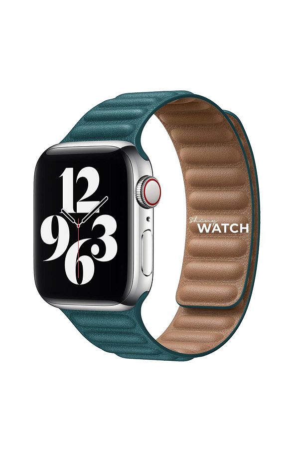 ShinyTECH-Apple Watch Compatible Link Leather Loop Band Cyan Green 1