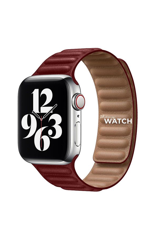 ShinyTECH-Apple Watch Compatible Leather Loop Band with Link Claret Red 1