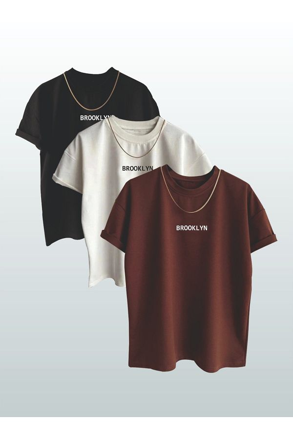 AFROGİYİM-Unisex 3-Piece Brooklyn Printed Oversize T-shirt 1