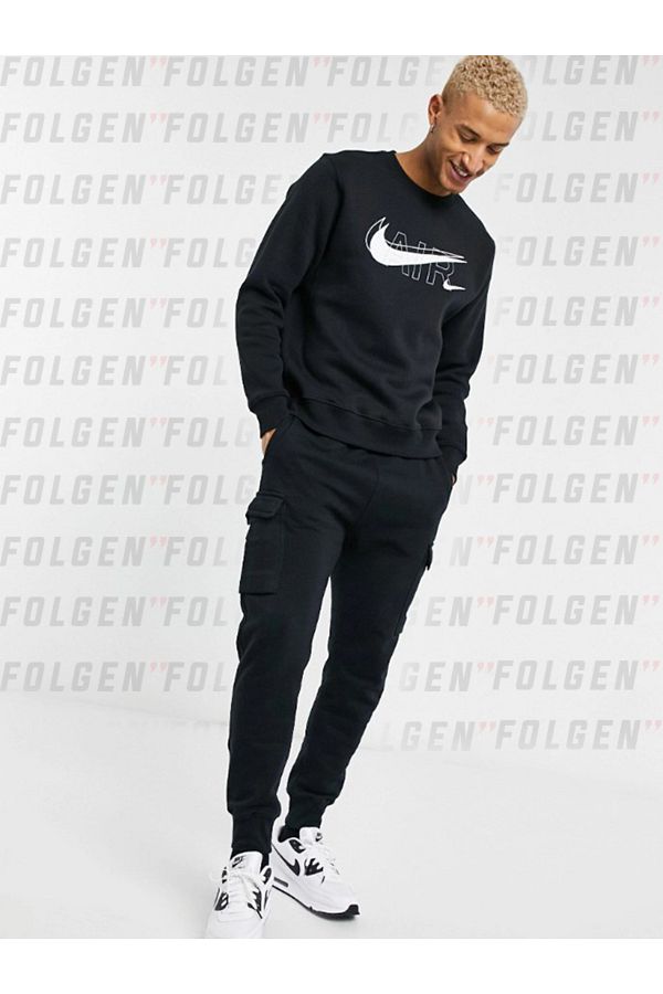 Nike Air Print Pack Crew Neck Sweat In Black Men s Raised Cotton Black Sweatshirt Trendyol