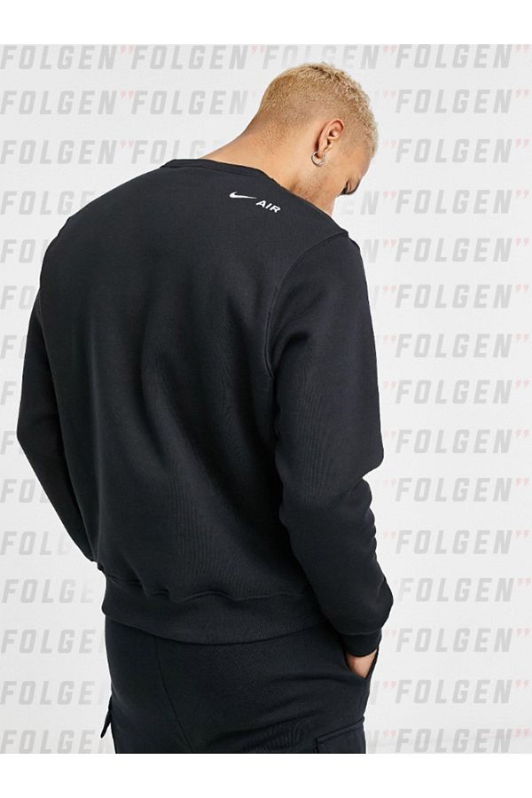 Nike Air Print Pack Crew Neck Sweat In Black Men s Raised Cotton Black Sweatshirt Trendyol
