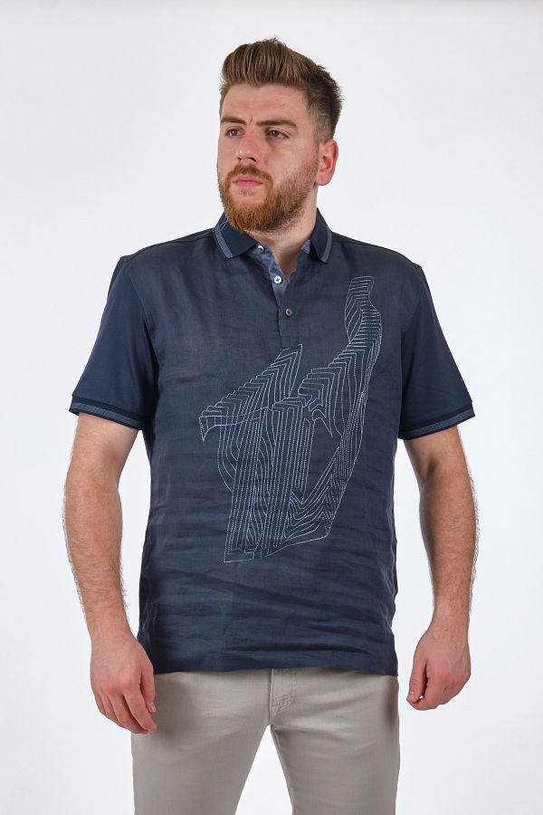 Gallus-Tricou 100% bumbac pentru bărbați, albastru bleumarin închis, gât polo 23ms8637 1