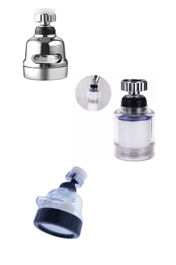 Berev-Faucet Head 3 Pieces Chrome-transparent-filtered 3-Function 360 Rotating 1