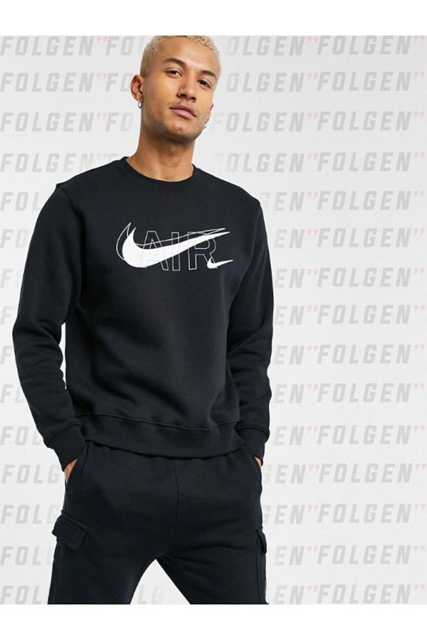 Nike Air Print Pack Crew Neck Sweat In Black Men s Raised Cotton Black Sweatshirt Trendyol