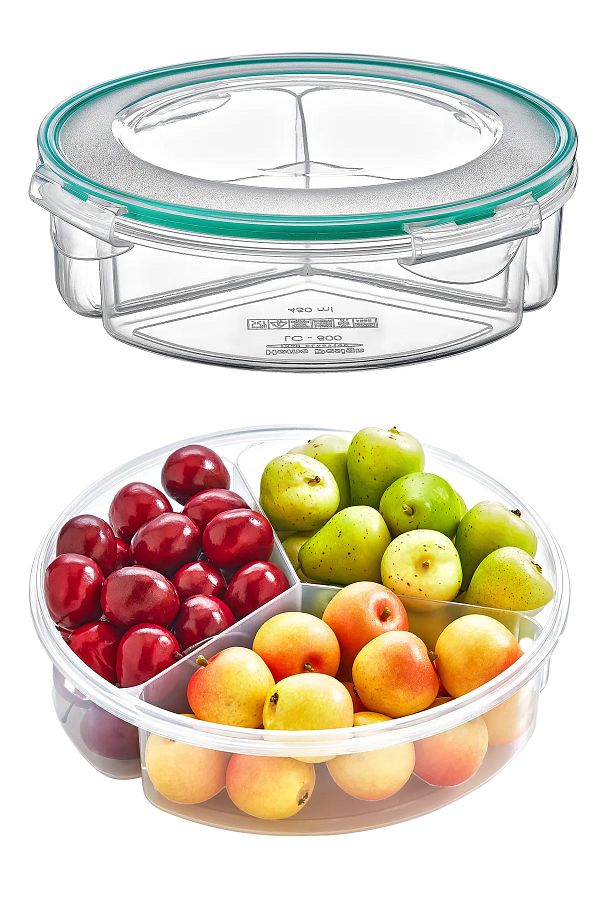 Emofom-Fresh Box 3 Compartment Round Storage Container 1350 ml Airtight Liquid Leak Proof Feeding Container 1