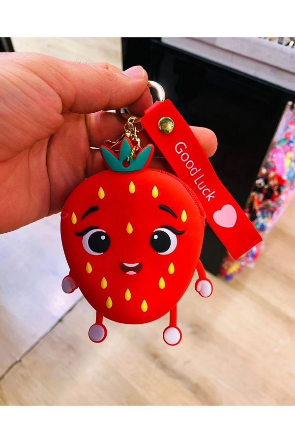 asilbaba-Strawberry Patterned Cute Fruits Wallet Keychain - Good Luck 1
