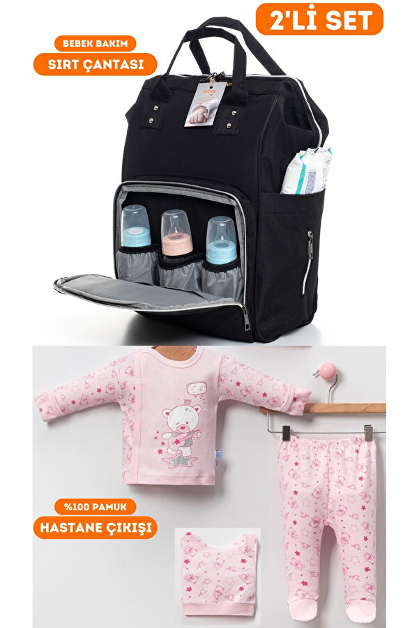 sahra bebek 2’Lİ DOĞUM SETİ (LEKE TUTMAZ SU GEÇİRMEZ BEBEK BAKIM SIRT ÇANTASI VE %100 PAMUK HASTANE ÇIKIŞI)