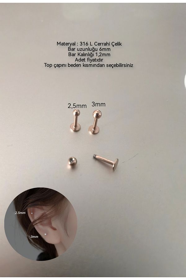 Bylin 100 316 L Surgical Steel Ball End Labret Piercing Bar Length 6 mm 1 Piece Trendyol