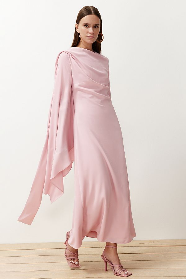 Trendyol Modest-Gefüttertes Abendkleid mit Puderschal-Detail TCTSS24DB00036 1