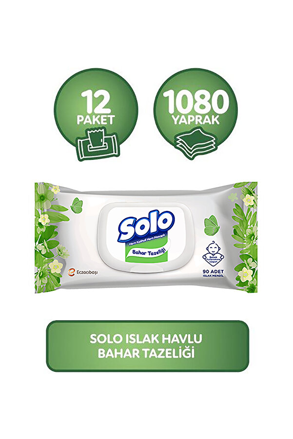 Solo Islak Havlu Kapaklı 90 Yaprak 12'li Set