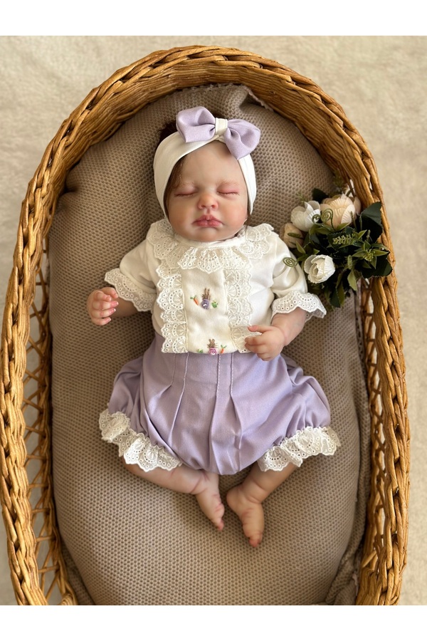 Mama Miel Baby Mor Fistolu Şort Ve El İşi Tavşan Detaylı Kısa Kollu Çıtçıtlı Body Bandana Takım