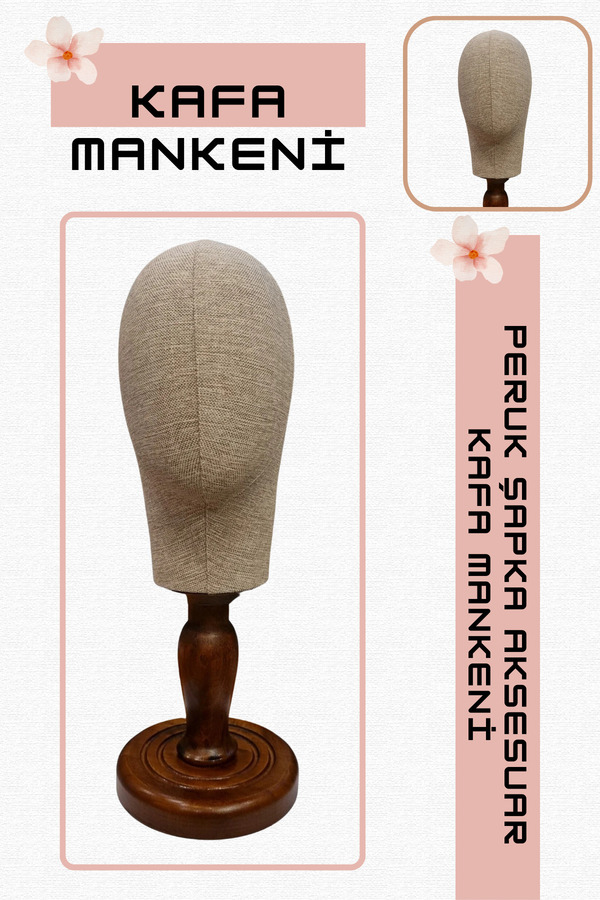 Manken İstanbul-Fabric Covered Polyester Head Mannequin with Wooden Stand Accessory Manikin Hat Mannequin Wig Mannequin 1