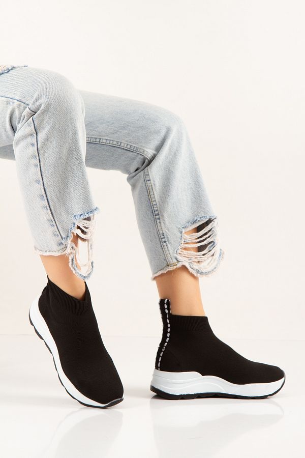 Pruva moda Black Laceless Stretch Cloth Socks Shoes Sneakers for Women and Men Wide Fit Trendyol