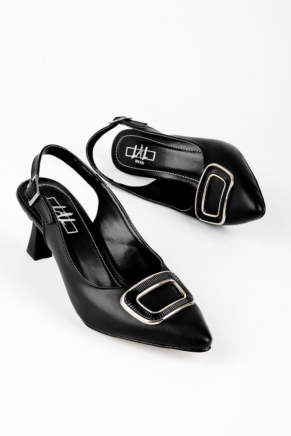 Lal Shoes & Bags-حذاء بكعب نسائي بإبزيم مربع قوي - أسود 1