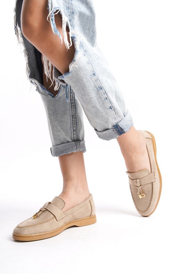 eformoda by emre y lmaz Beige Suede Women s Loafer Shoes 218 Trendyol
