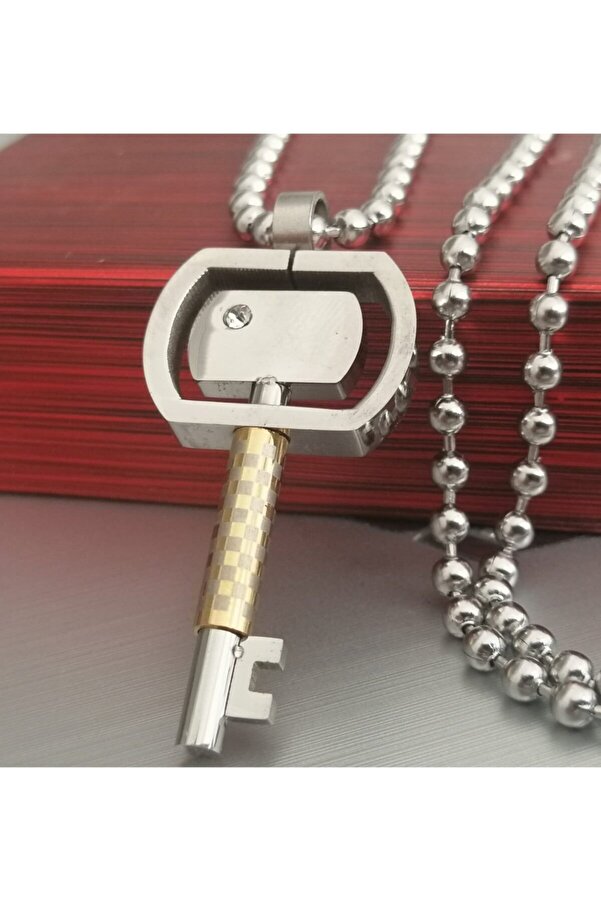 daisybydaisy Love Symbol Crystal Stone Titanium Steel Key Necklace