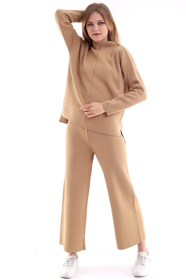 Matte-Custom, Loose and Comfortable Design, Soft Textured Sweater, Elastic Waist Trousers Knitwear Set 1
