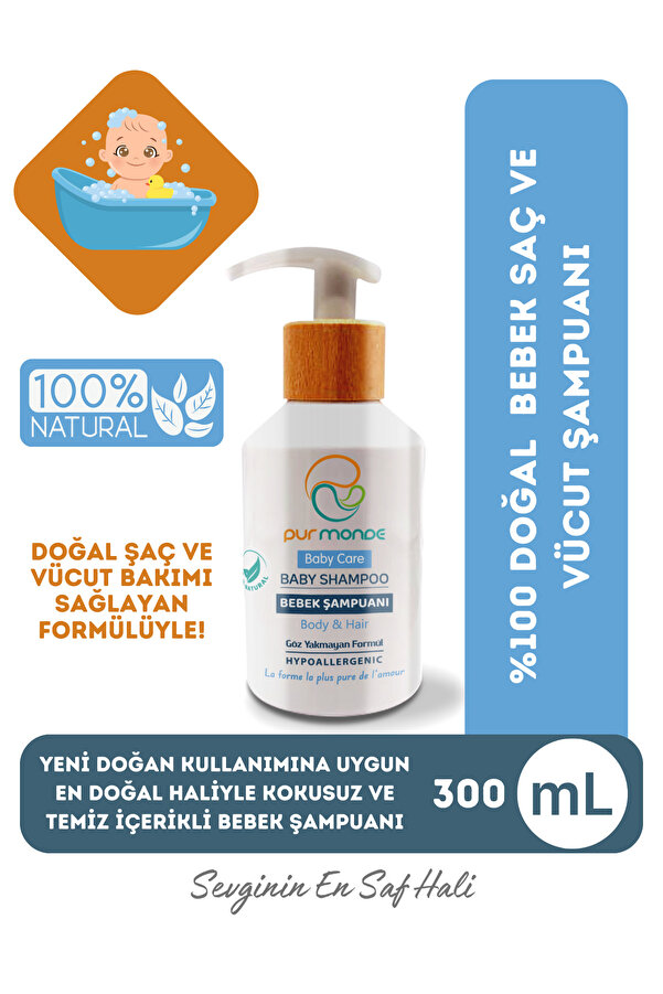 Pur Monde Doğal Bebek Saç ve Vücut Şampuanı 300ML Göz Yakmayan Formül
