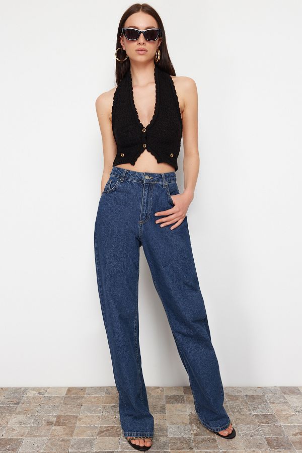 Trendyol Collection-Περιορισμένης Έκδοσης Λεπτομερής Πλεκτά Μπλούζα με Μαύρο Κουμπί TWOSS24BZ00329 1