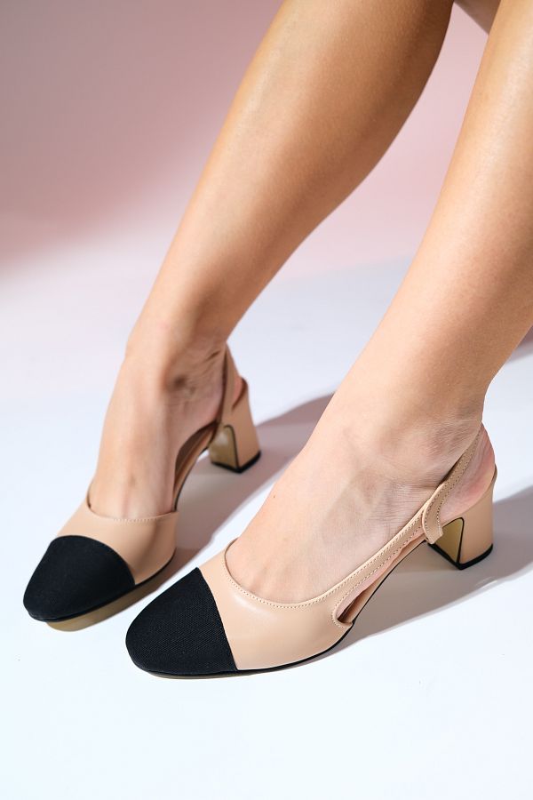 LuviShoes-Sandale cu toc gros pentru femei S3 Beige Skin Black 1