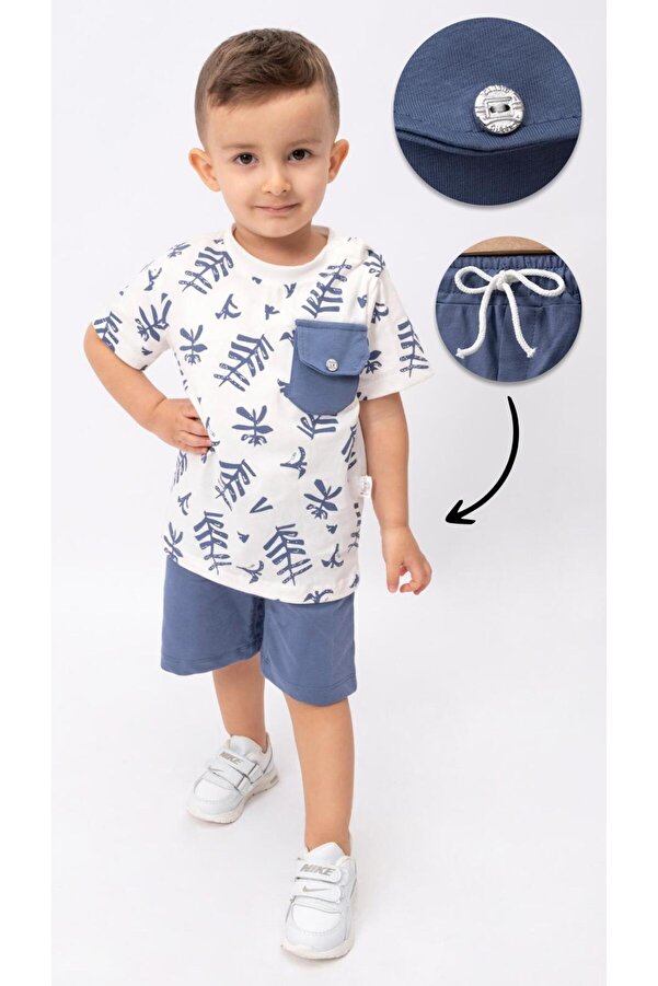 ZİMBOO ERKEK BEBEK AYLIK YAPRAK BASKILI ŞORTLU 2 Lİ TAKIM