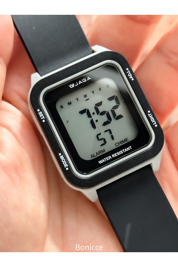 Jaga Black Silicone Band Waterproof Suitable for Pool Marine Use Digital Unisex Wristwatch Trendyol