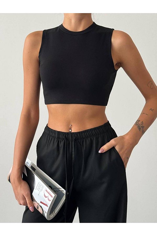 İLKCET MODA-Lycra Crop Single Jersey Atletă pentru femei 1
