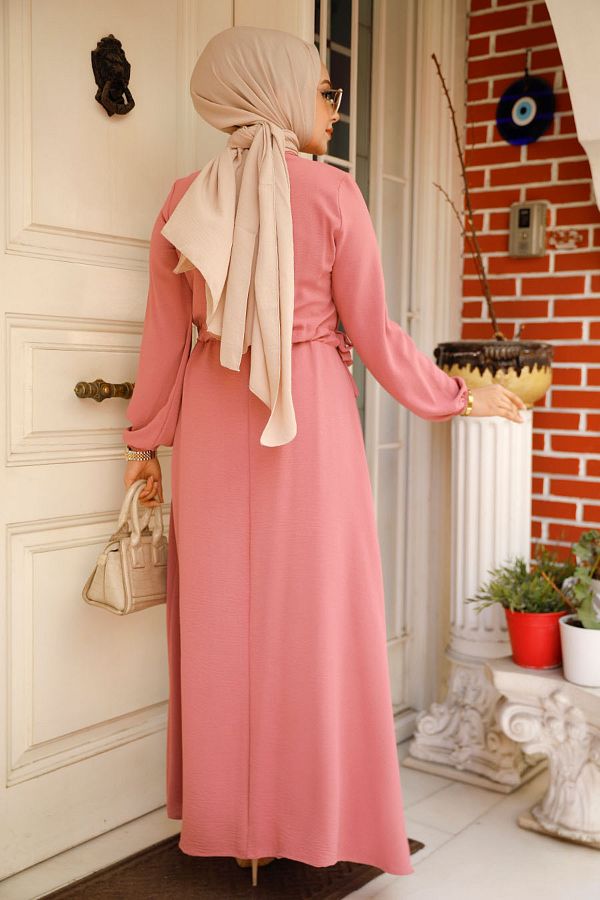 Neva Style Light Dried Rose Hijab Dress 6314agk Trendyol