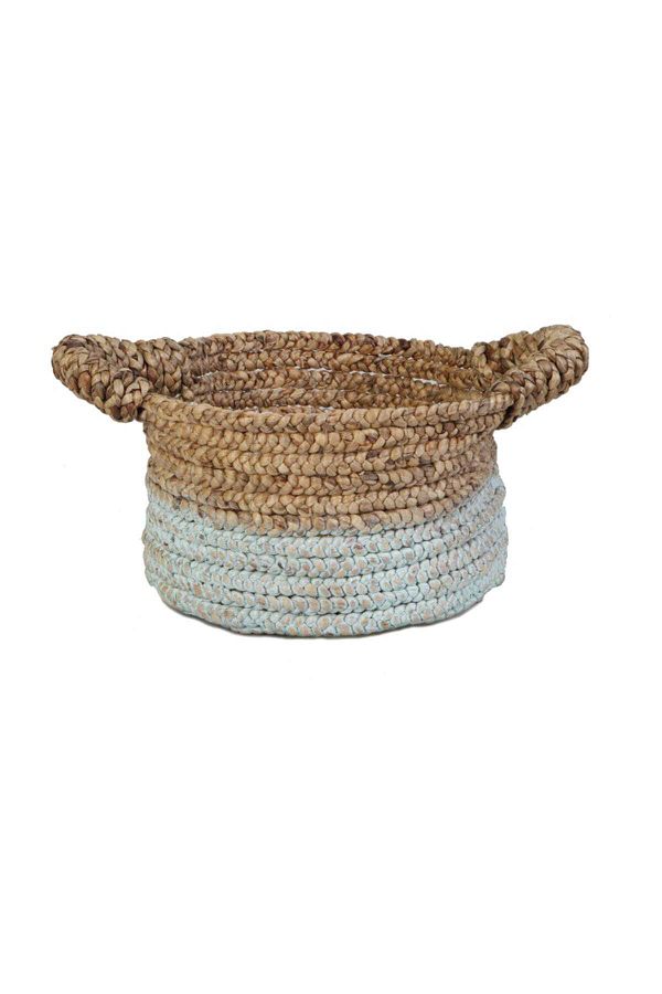KANCAEV-Round Aqua-Natural Basket in Water Hyacinth Wicker, Small 1