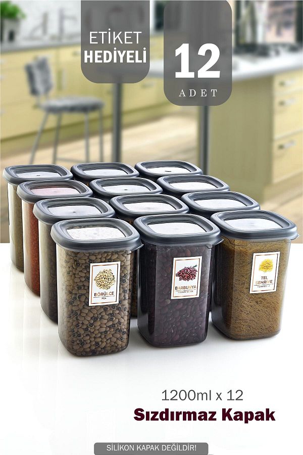 GRİMOR Life-12 Pieces of Pulses Storage Container with Leak-Proof Label 1200 Ml - Deep Freezer and Microwave 1