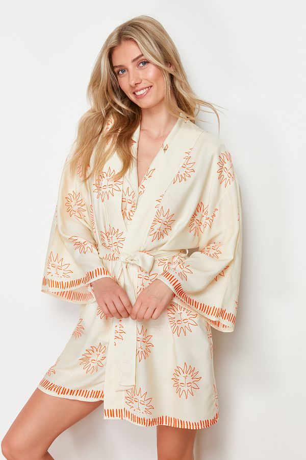 Trendyol Collection-Galaxy Patterned Multicolored Viscose Dressing Gown - THMSS24SB00013 1
