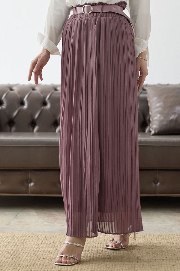 InStyle Belted Waist Gathered Chiffon Skirt Dried Rose Trendyol