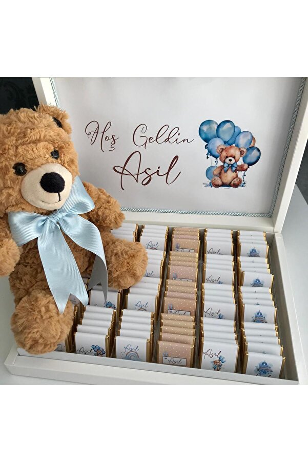 Minemiss Tasarım Kutulu İsme Özel Tasarımlı Kız-Erkek Bebek Çikolatası 100 Adet Dogum-Yaş Günü-Hediyelik Çikolata