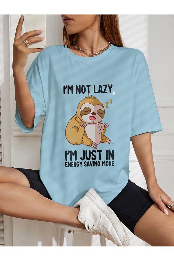 aynewmoda-Oversize I'm Not Lazy (koala) Printed T-shirt 1