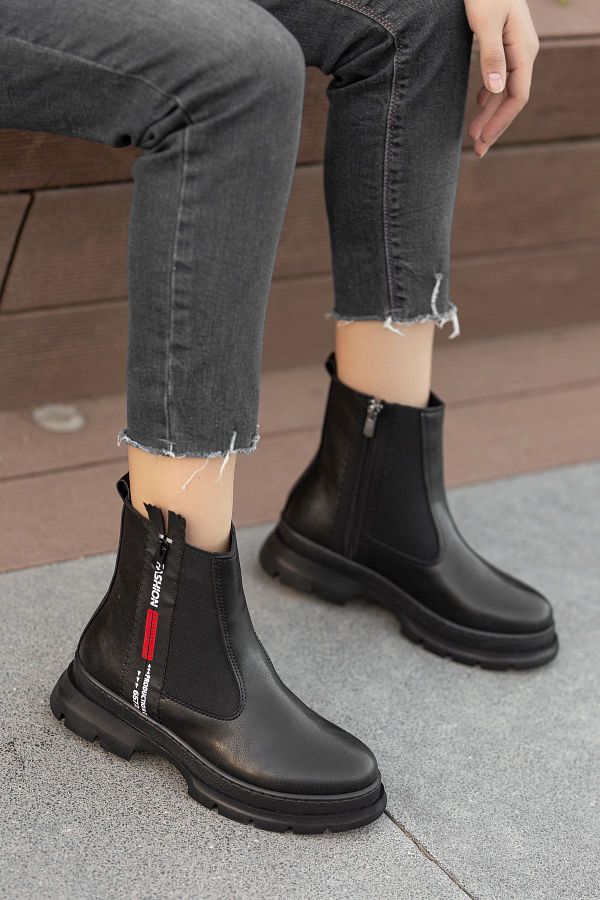 VATANSAN-Bemy Çarşı Cox Black Skin Text Patterned Women's Boots 1
