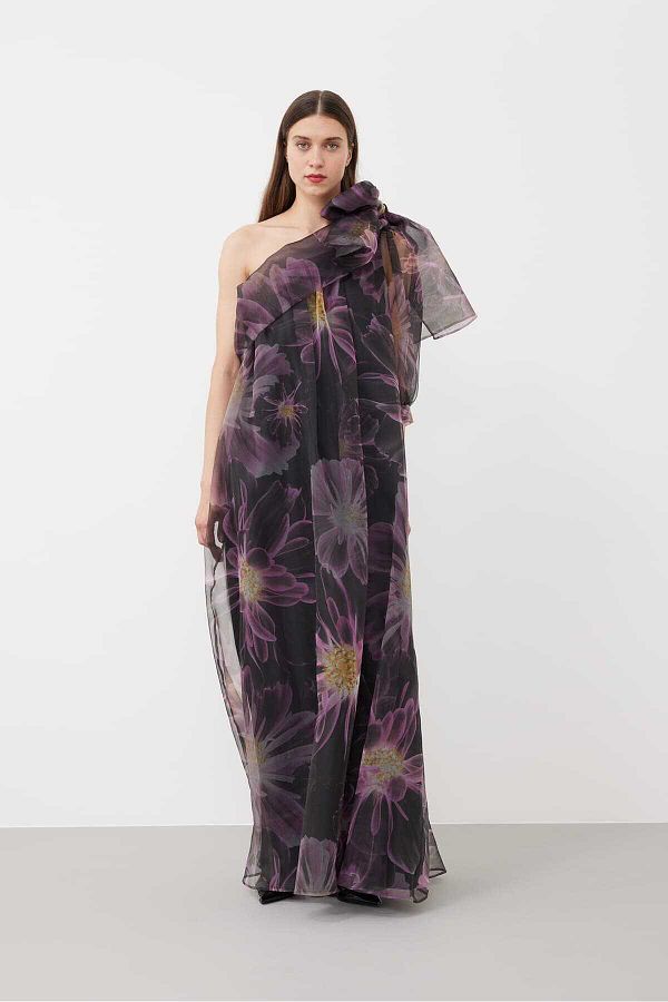 Roman Floral Patterned Evening Dress Original Trendyol