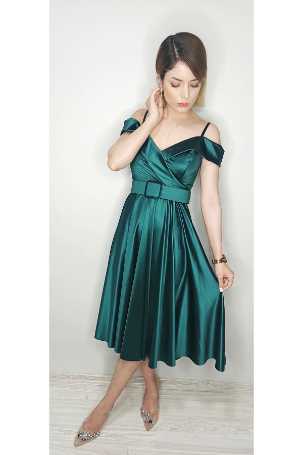 Nova Off Shoulder Belt Evening Dress Mid Length Night Graduation Dress Trendyol