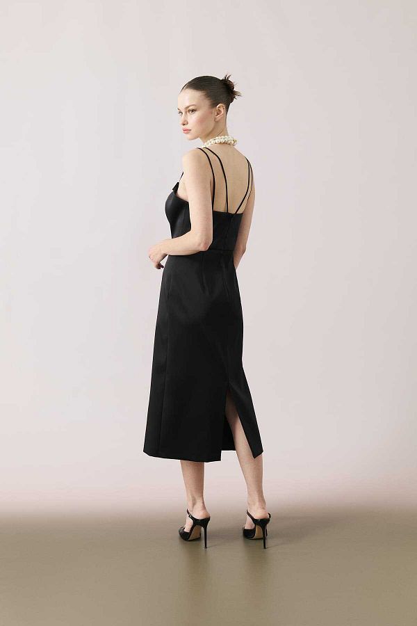 Roman Midi Length Satin Dress Black Y2411506 001 Trendyol