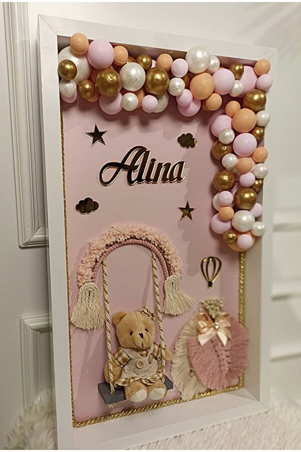 şatafat design Bebek Kapı Süsü Salıncaklı Somon Pembe Gold